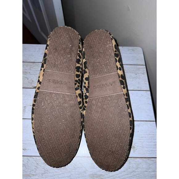 LANDS END Women Animal Print Brown Moccasin Slippers Suede Faux Fur - Picture 11 of 15
